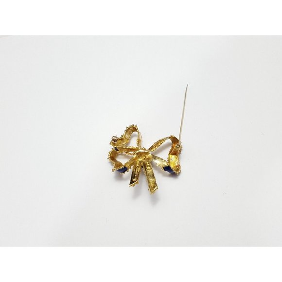 Vintage Victorian Tiffany & Co 18K Solid Yellow Gold Blue Enamel Bow Brooch Pin - Picture 14 of 16